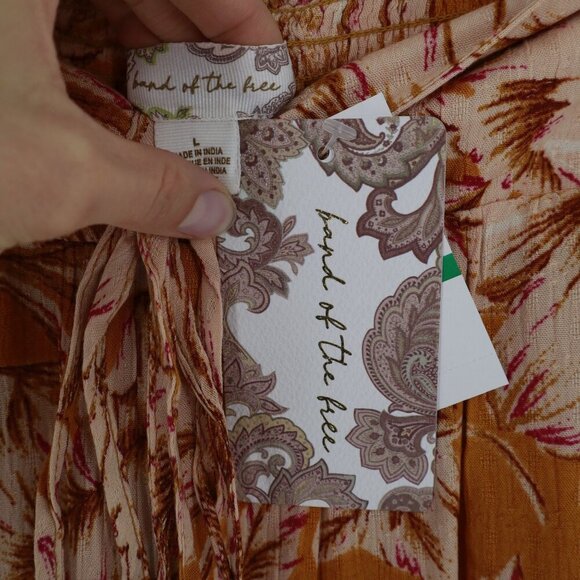 Band Of The Free Arizona Gold Floral Wide Leg Pant Womens L Boho Bohemian Hippie - Picture 3 of 12